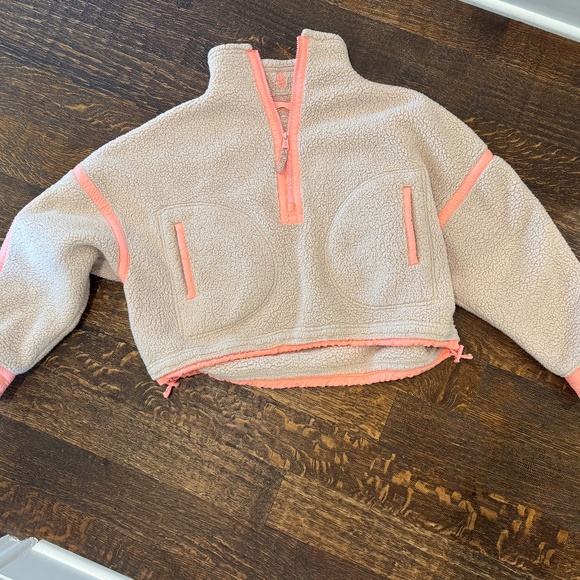 free people movement Jackets & Blazers - FP Movement by Free People Cream Sherpa Pullover with Coral Trim